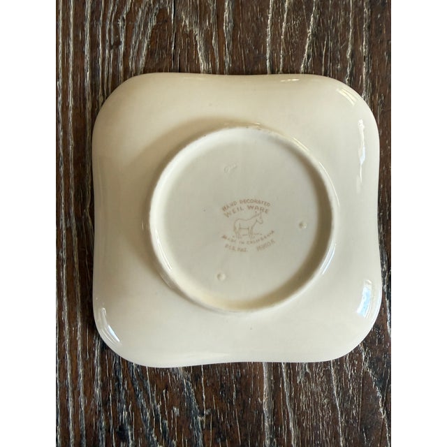 Mid 20th Century Weil Ware California 5.75 Inch Square Plates Hand Decorated Bamboo Pottery - Set of 6 For Sale - Image 10 of 11