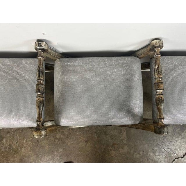 Silvered Carved Wood Curule-Form Bench, Europe, Early 20th Century For Sale - Image 12 of 18