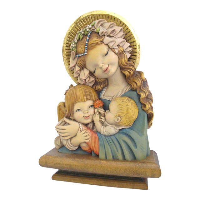 Anri Italy Wood Madonna With Diadem Mary Child Angel Juan Ferrandiz Wall Plaque For Sale