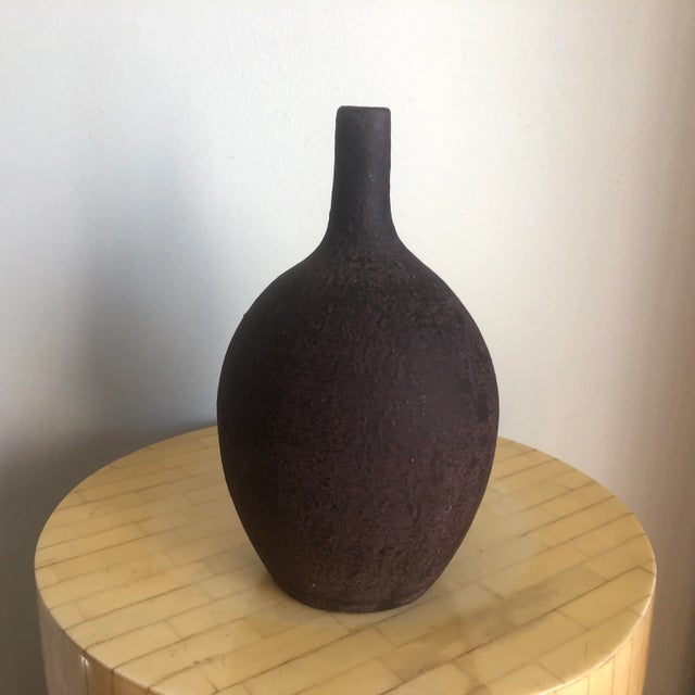 1990s Transitional Brown Ceramic Vessel With Organic Texture For Sale - Image 4 of 5