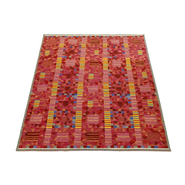 Modern Scandinavian Red Kilim – Handmade Geometric Flatweave Wool 9x12 For Sale In New York - Image 6 of 10