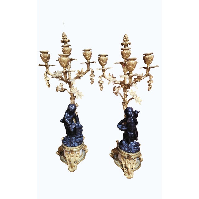 Late 19th Century Antique French Denière Bronze & Marble Clock Garniture Set - Cherubs, 3-Piece, 19th Century For Sale - Image 5 of 18