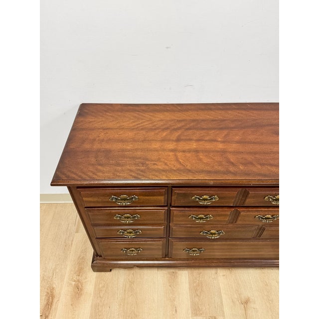 Brown Vintage Dresser American Drew Nine Drawer Lowboy Traditional Brass Hardware For Sale - Image 8 of 18