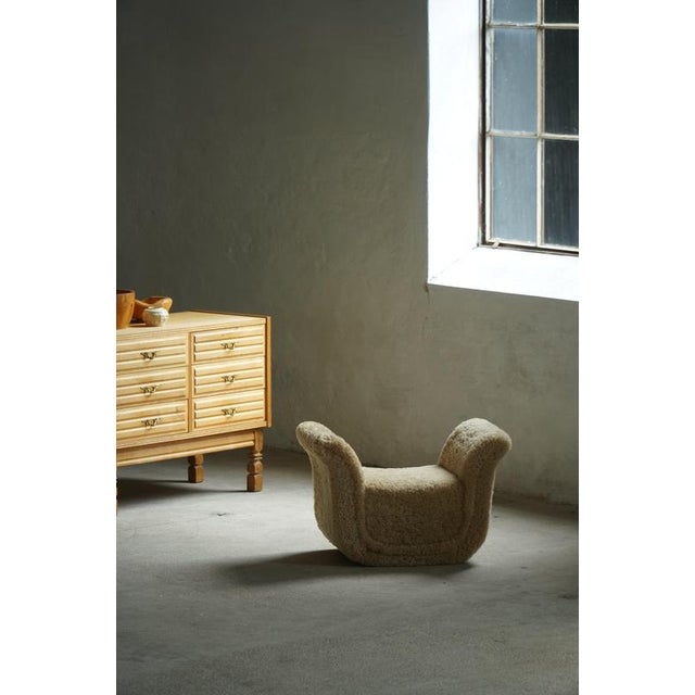 Vintage Swedish Stool in Lambswool by Otto Schulz for Boet, 1930s For Sale - Image 11 of 16