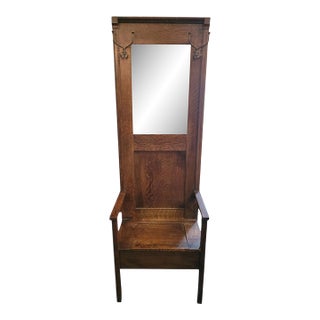 Rustic Farmhouse Antique Oak Coat Rack & Hall Seat For Sale