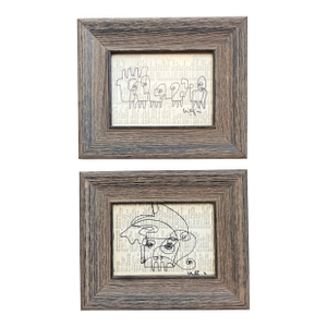 Contemporary 2 Original Wayne Cunningham Abstract Ink Drawings Framed-Set of 2