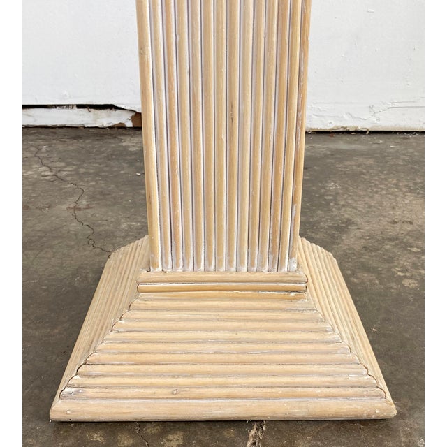 Tan Vintage White Washed Split Reed Rattan Pedestal Column in Style of Gabriella Crespi For Sale - Image 8 of 8