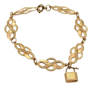 Victorian 14k Rose Gold Fancy Curved Link & Padlock Charm Bracelet