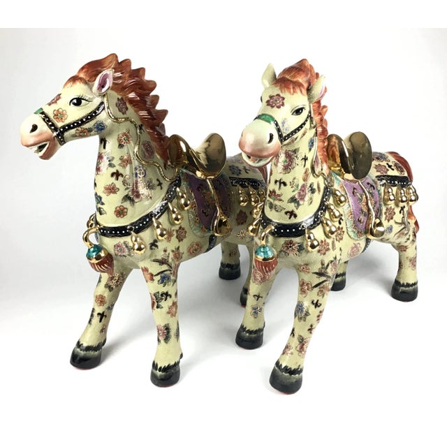 Vintage Chinese Porcelain Golden Horses - a Pair For Sale - Image 13 of 13