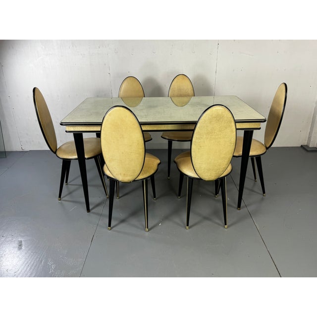 1960s Hollywood Regency Italian Dining Table and Chairs from Umberto Mascagni, 1950s, Set of 7 For Sale - Image 5 of 14