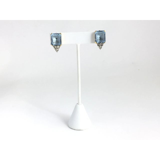 Costume Aquamarine & Crystal Gold Plated Clip Earrings For Sale - Image 9 of 9