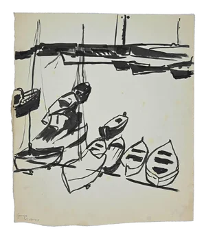 Herta Hausmann, A Port, China Ink, Mid-20th Century