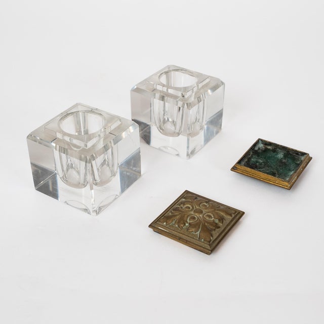 An elegant late 19th century French double inkwell desk set, dating to circa 1890. The piece retains its two original...