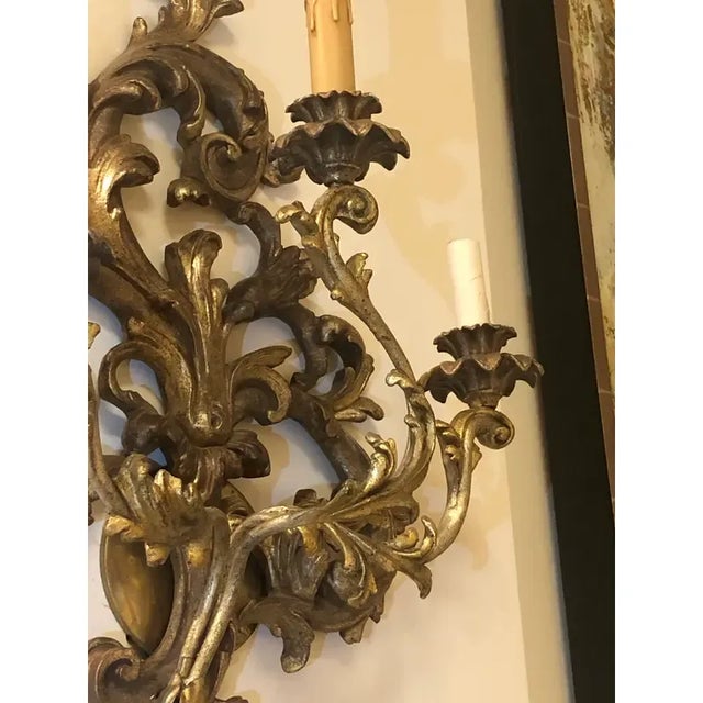 Wood 1990s Hand-Carved Wood Sconce Featuring Three Lights For Sale - Image 7 of 12