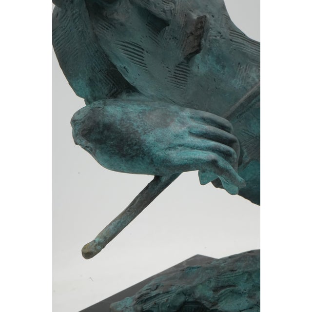 Art Deco Bronze Sculpture of Woman W. Violin on Marble Base For Sale - Image 4 of 11