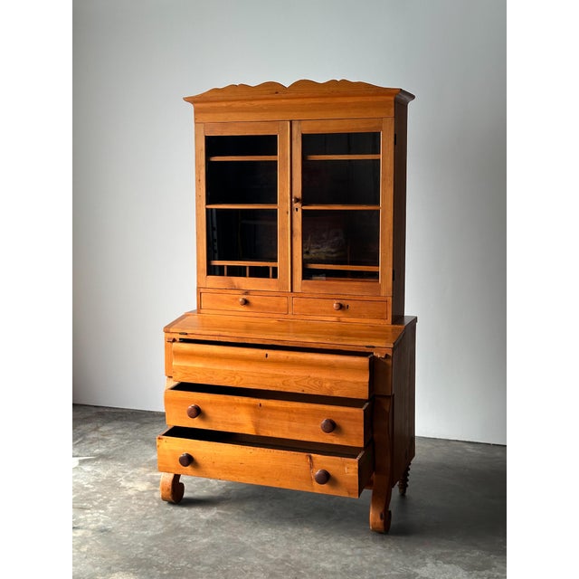 Pine Fall-Front Secretary Desk With Glass-Front Bookcase, Circa 1840s For Sale - Image 17 of 18