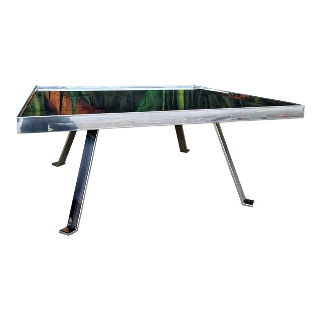 Italian Modernist Aluminum and Black Glass Coffee Table For Sale