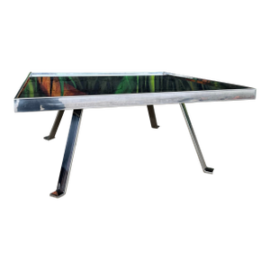 Italian Modernist Aluminum and Black Glass Coffee Table