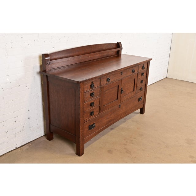 Charles Limbert Limbert Antique Mission Oak Arts & Crafts Sideboard Buffet, Newly Refinished For Sale - Image 4 of 15