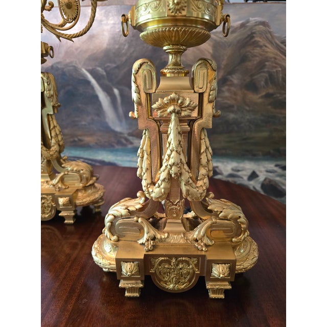 Mid 19th Century Antique Louis Xv Royal Bronze Pair Gilded Lamps Candleabra - a Pair For Sale - Image 5 of 17