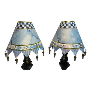 Pair of 1993 MacKenzie Childs Table Lampshades With Beading For Sale