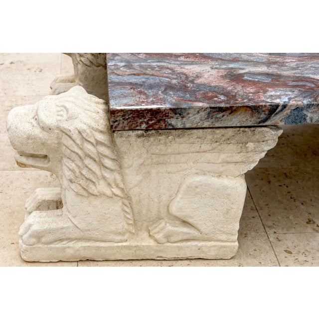 Stone Monumental Italian Florentine Lion Coffee Table with Breccia Marble Top For Sale - Image 7 of 16
