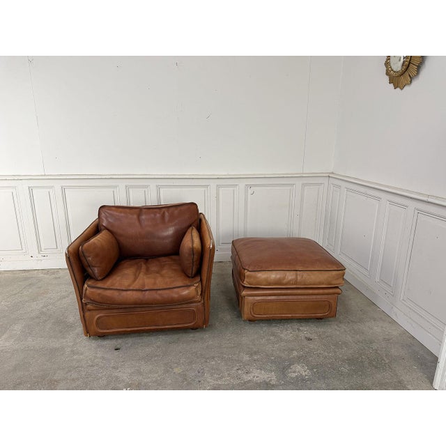 Set of Vintage Club Chair and Ottoman from Roche Bobois, 1980s For Sale - Image 4 of 9