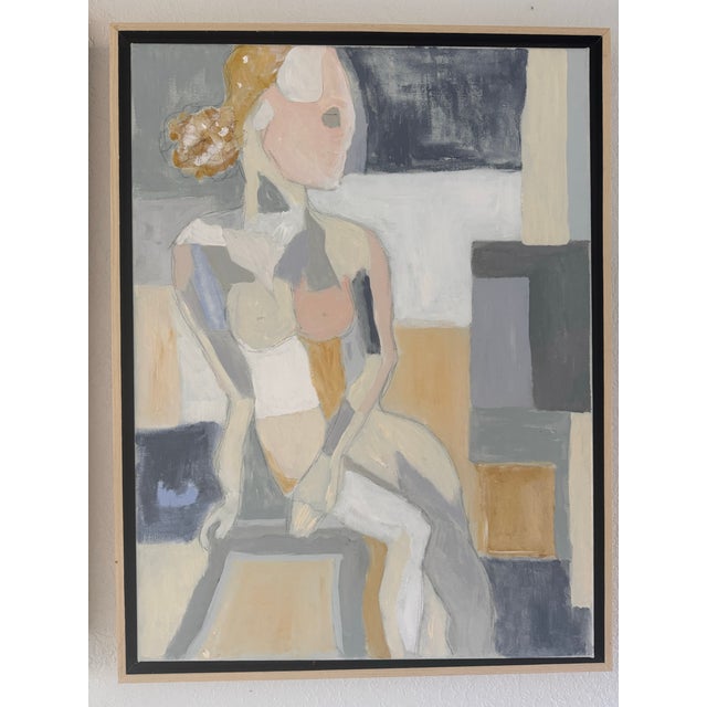 Pair of Original Acrylic and Graphite Figurative Paintings on Canvas in Maple Floater Frames. Created by myself, Dawn...