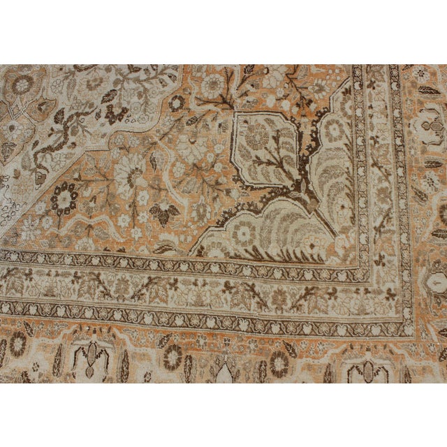 Tribal Antique Persian Tabriz Rug With Layered Medallion in Light Copper, Brown & Cream For Sale - Image 3 of 16