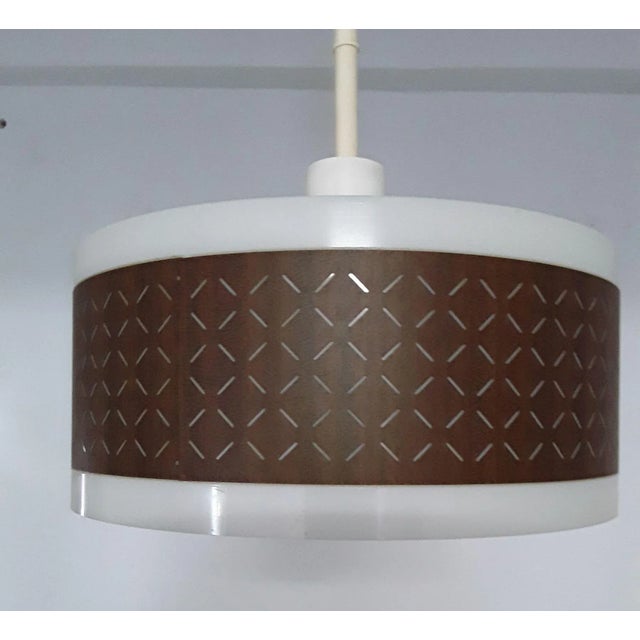 Vintage German Adjustable White Plastic and Brown Decor Train Ceiling Lamp, 1970s For Sale - Image 6 of 7