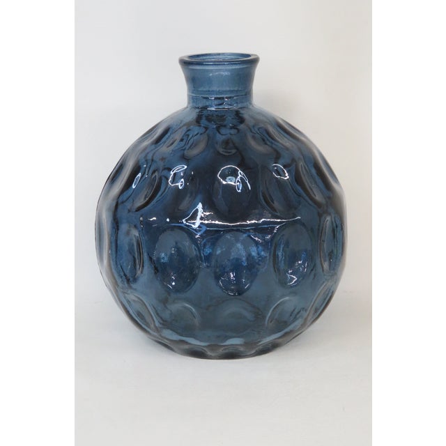 Blue Glass Round Bottle Vase Thumbprint Design 4691b For Sale - Image 9 of 16