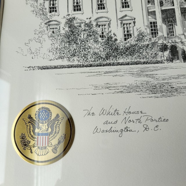 1980s VTG Don Cannavaro Framed and Signed Lithograph ' the White House & North Portico For Sale - Image 4 of 14