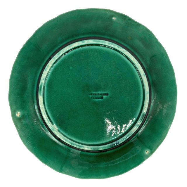 Late 19th Century Circa 1880 Majolica Green-Glazed Geranium Plate, Hope & Carter, English For Sale - Image 5 of 7