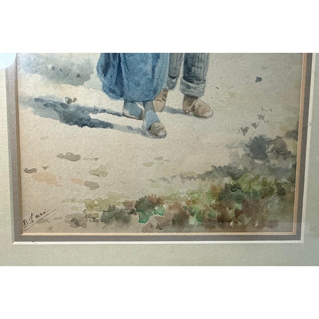 Quality Antique 19th Century Signed Man Lady Woman Realism Watercolor Painting For Sale - Image 4 of 9