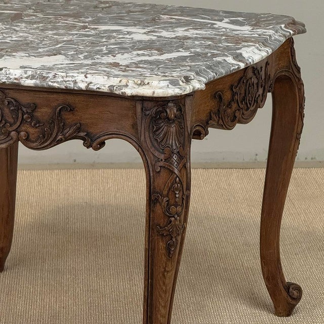 Antique French Régence Style Carved Oak Sainte Anne Marble End Table For Sale - Image 12 of 18