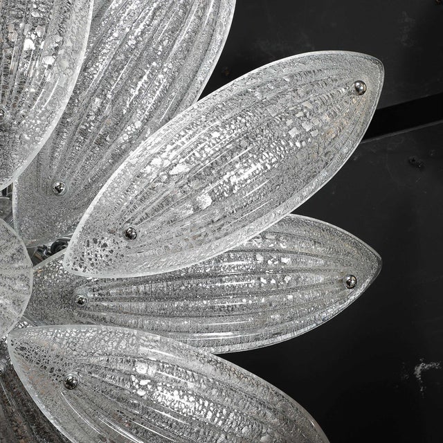Modernist Hand-Blown Murano Glass Reeded Leaf Form Chandelier W/ 24k White Gold For Sale - Image 17 of 18