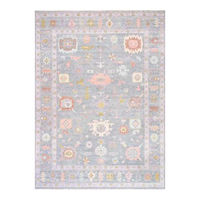 Oushak Wool L. Blue Area Rug-10' 0'' X 13' 9'' For Sale
