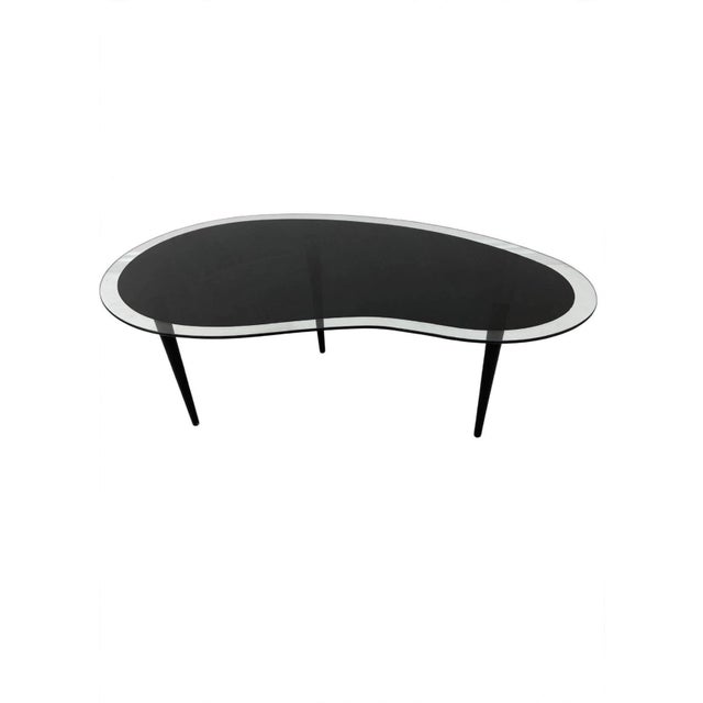 1980s Black and Clear Glass Kidney Coffee Table Postmodern Vintage Boomerang For Sale - Image 4 of 8