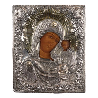 19th Century Icon Kazan Most Holy by Theotokos For Sale