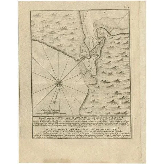 Paper Antique Map of Puerto San Julian in Patagonia, 1749 For Sale - Image 7 of 7