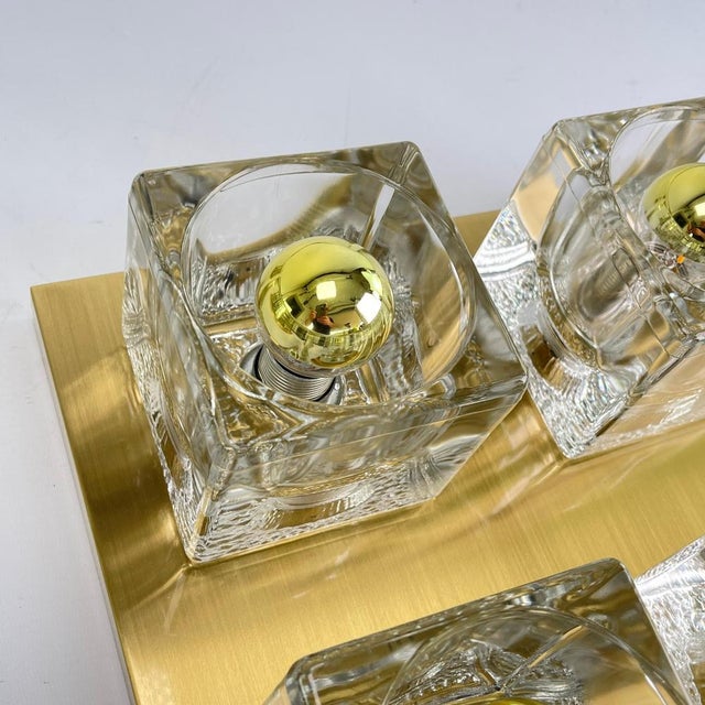 Gold Glass Ice Cube Flushmount attributed to Peill & Putzler, 1970s For Sale - Image 8 of 14