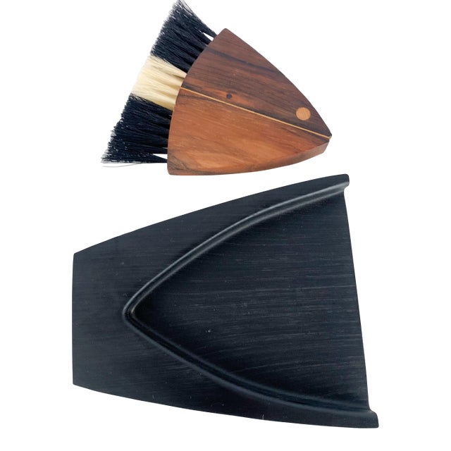 Vintage Mid Century Danish Laurids Lonborg Rosewood Acrylic Crumb Fish Brush For Sale