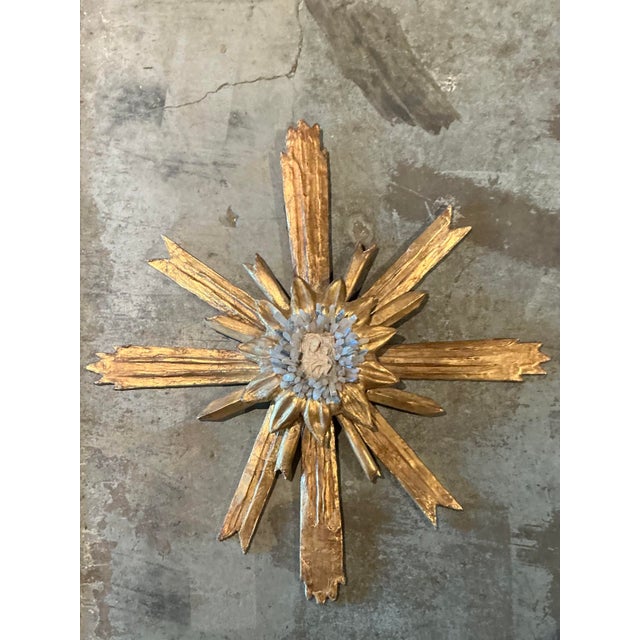 Baroque Vintage Baroque Style Gilt Wood Putti Aura Wall Sculpture For Sale - Image 3 of 7