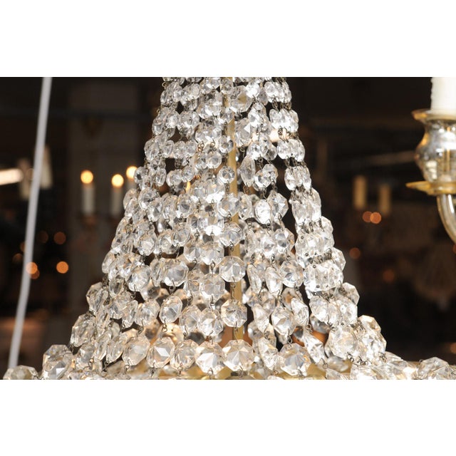French Empire Crystal Basket Chandelier, Gilt Bronze, Early 20th C. For Sale - Image 4 of 9