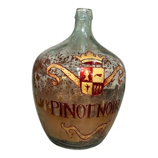 Hand Painted Antique Demi John Bottle From Normandy, France, ‘Pinot Noir’, Original Crate For Sale