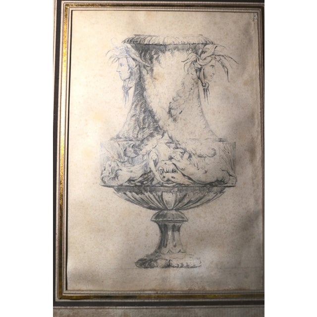 Antique Original 18th Century Figural Garniture Ornamental Urn Planter Drawing For Sale - Image 4 of 12