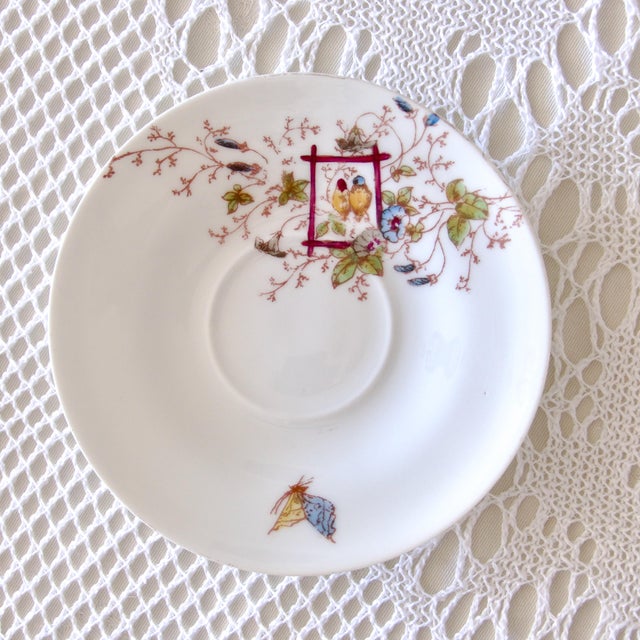 1920s Service of Polychrome Porcelain Cups with Bird Decoration, 1920s, Set of 8 For Sale - Image 5 of 6