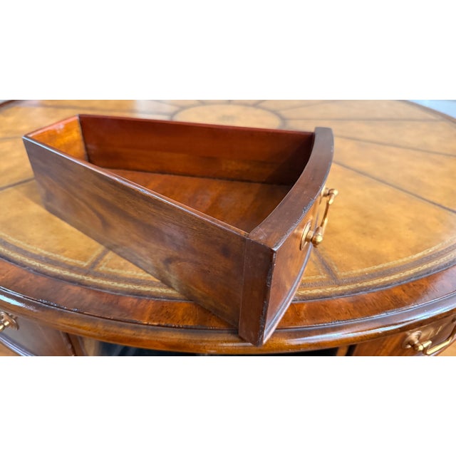 Vintage Maitland-Smith Rotating Rent Table / Drum Table in Mahogany & Burlwood – Alphabetized Drawers – 42” Round For Sale - Image 13 of 18