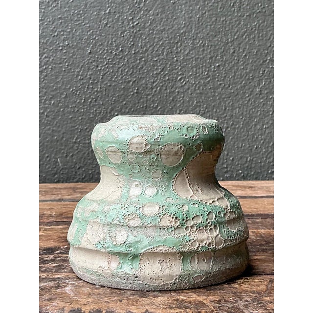 Vintage Textured Green Ceramic Vase For Sale - Image 10 of 13