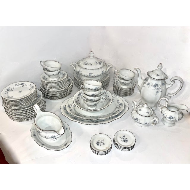 1970s Johann Haviland Bavaria Germany Blue Garland China Set 75 Pieces